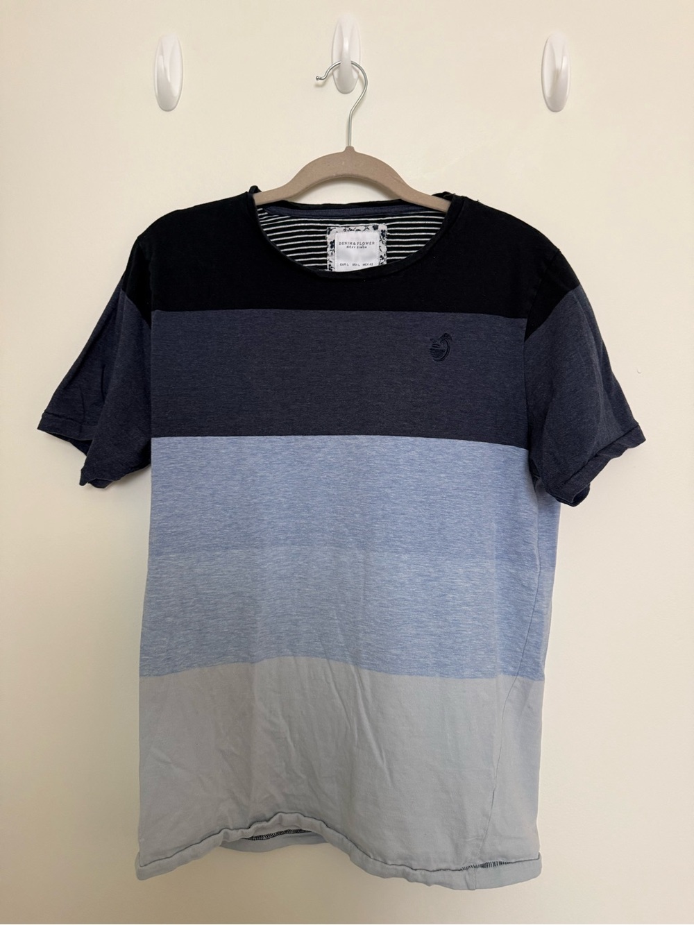 Denim & Flower Men's Striped Colorblock Crew Tee in Black and Blue